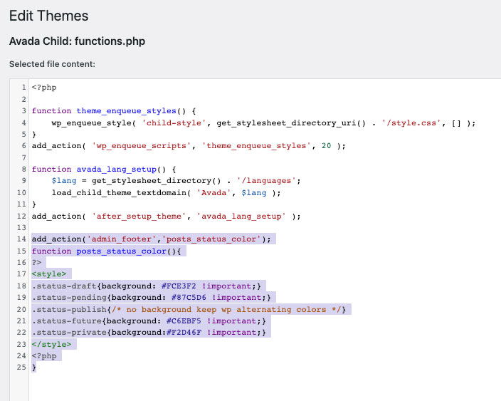 Colour code pages and posts in Wordpress admin