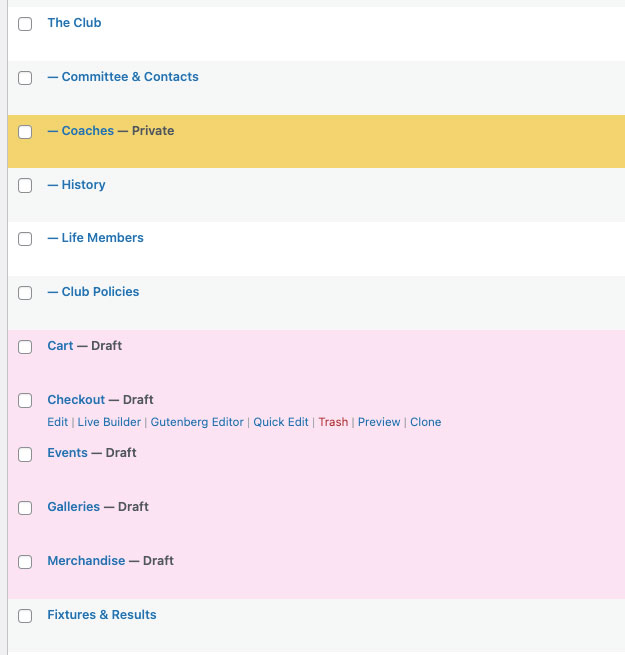 Colour coded pages and posts in Wordpress admin