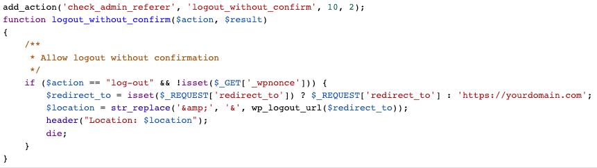 Logout of WordPress without confirmation